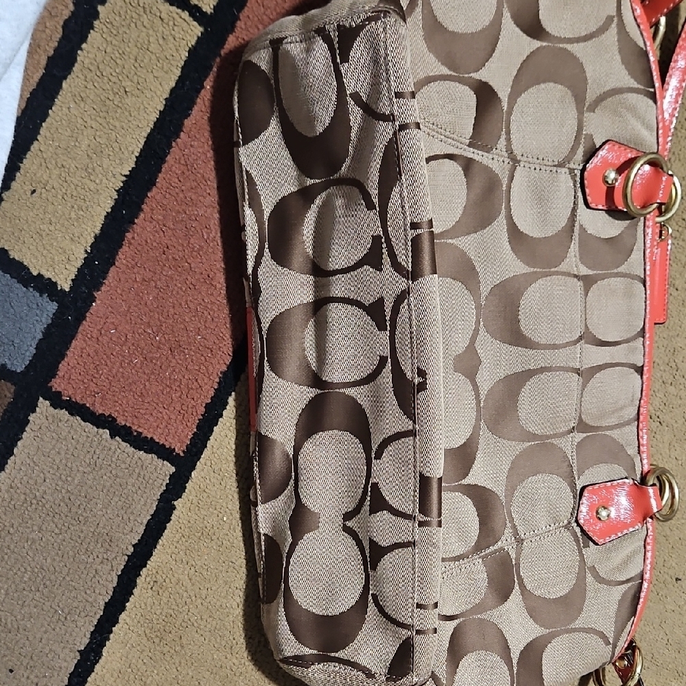 Stylish Brown and Red Coach Designer Tote Bag - Picture 9 of 10